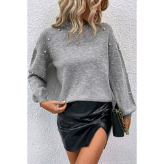 Pearl Dropped Shoulder Ribbed Trim Sweater