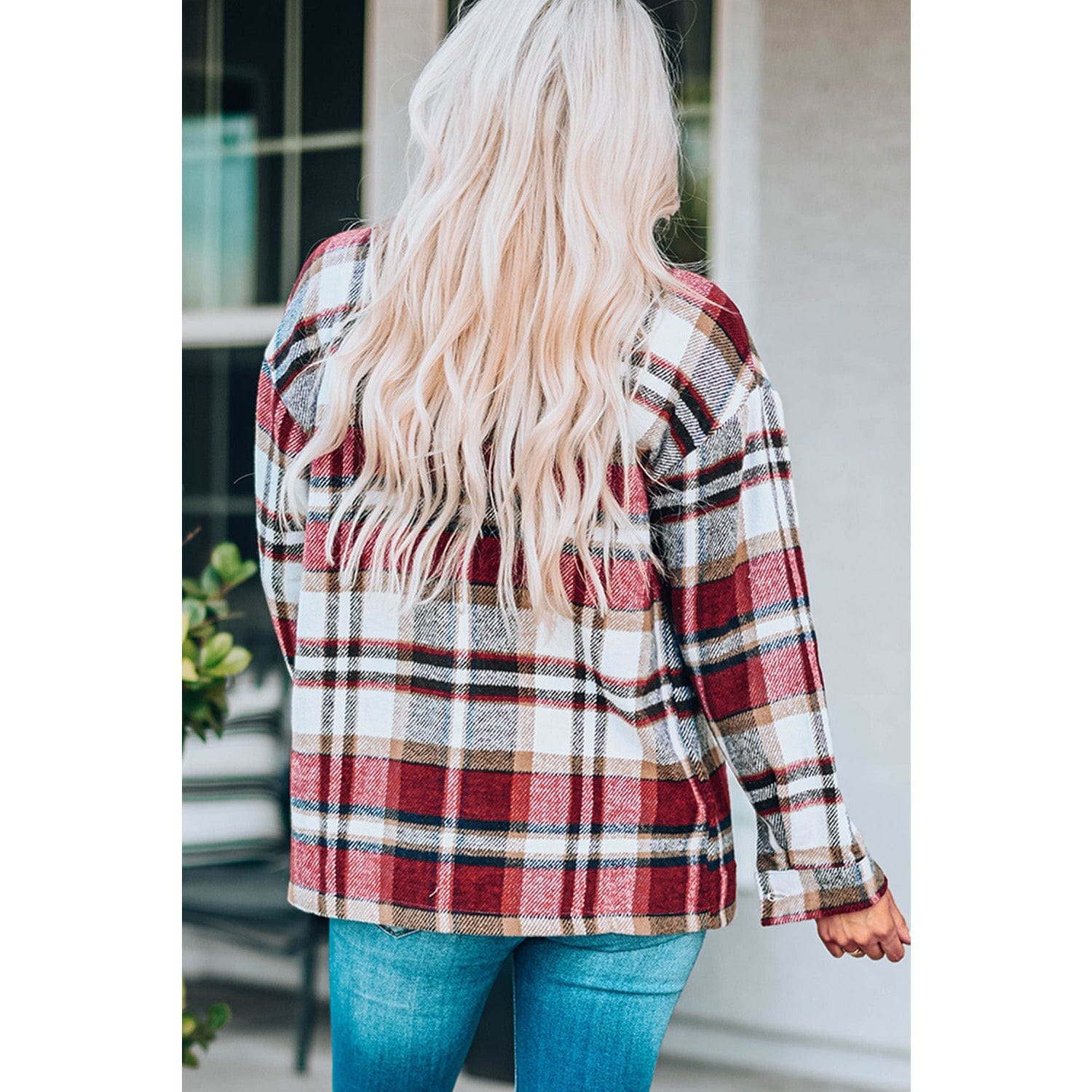 Plaid Button Front Shirt Jacket with Breast Pockets