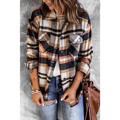 Plaid Button Front Shirt Jacket with Breast Pockets