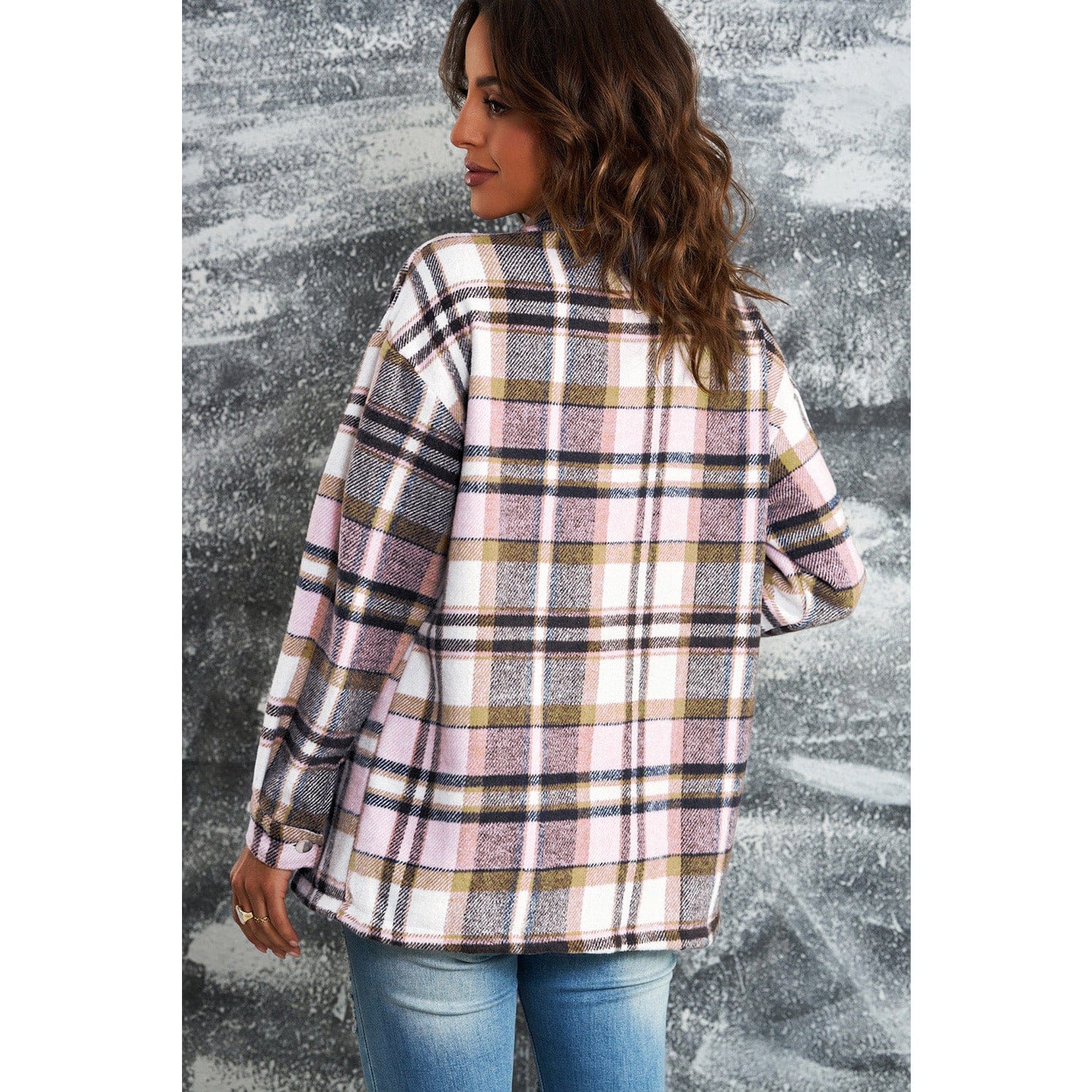 Plaid Button Front Shirt Jacket with Breast Pockets