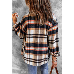 Plaid Button Front Shirt Jacket with Breast Pockets