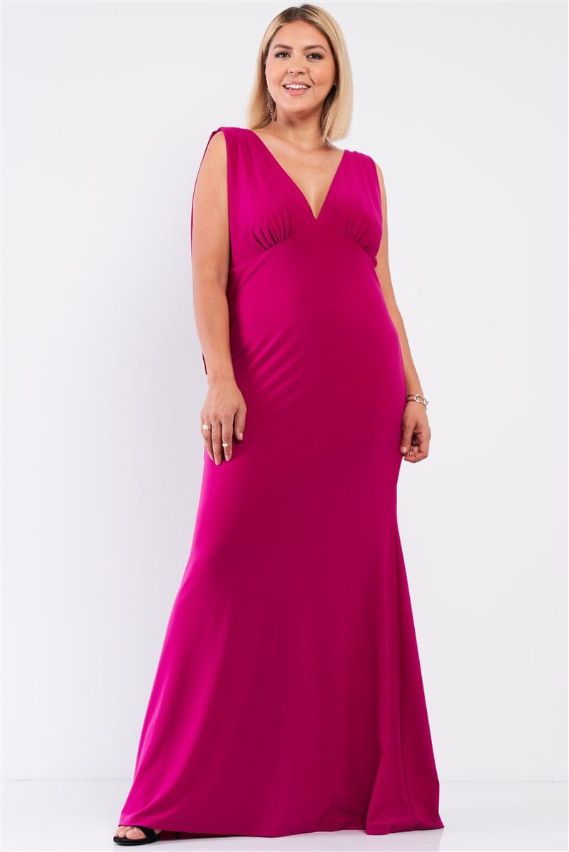 Plus Draped Back V-neck Sleeveless Maxi Dress