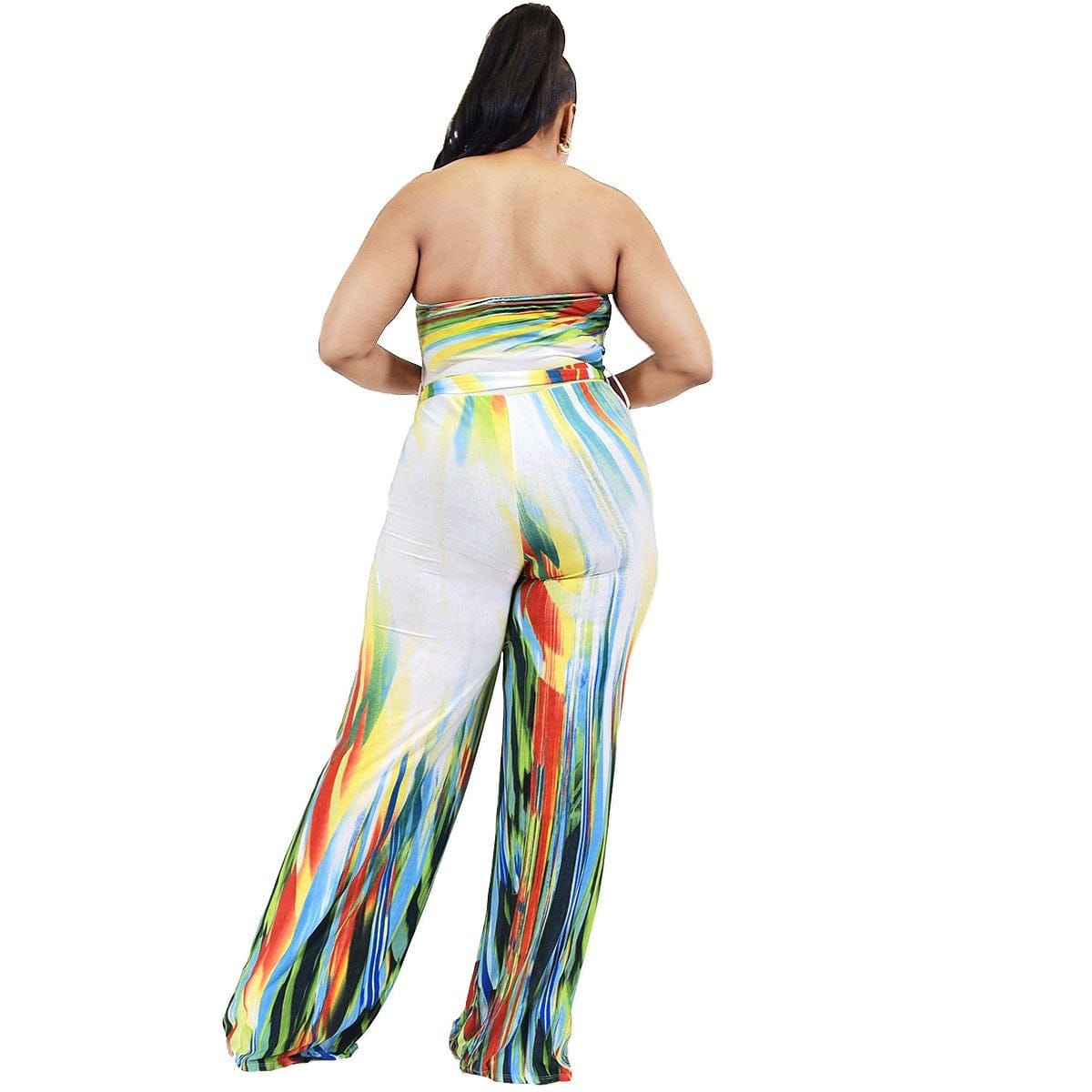 Plus Off Shoulder Color Brushed Tie Waist Jumpsuit