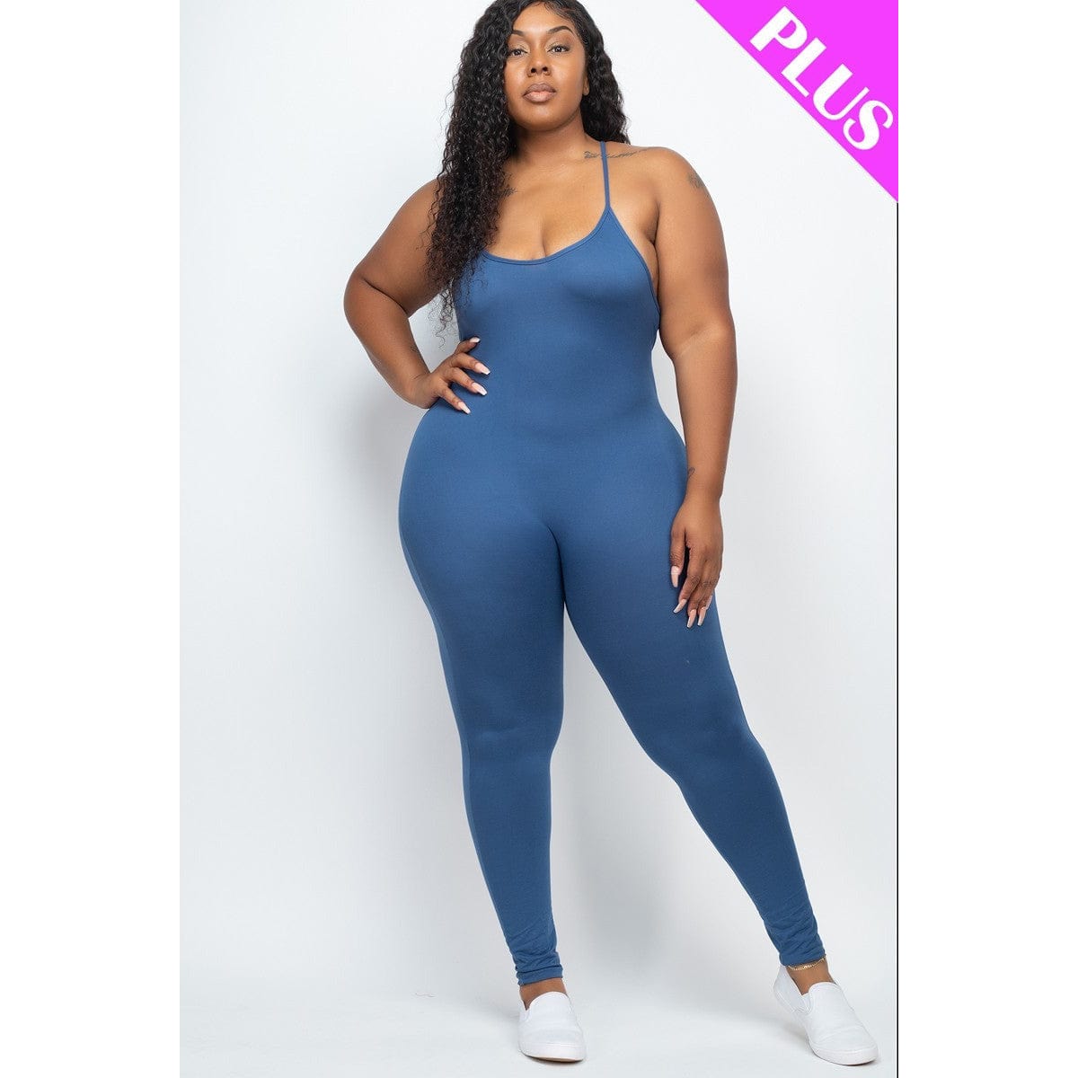 Plus Size Solid Bodycon Cami Jumpsuit