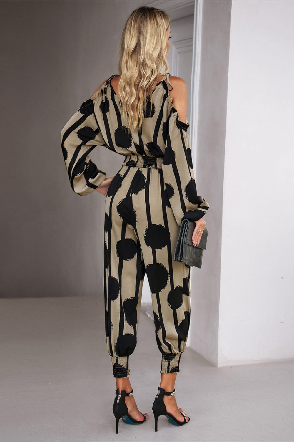 Printed Cold-Shoulder Surplice Neck Jumpsuit