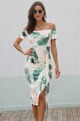 Printed Off-Shoulder Split Dress