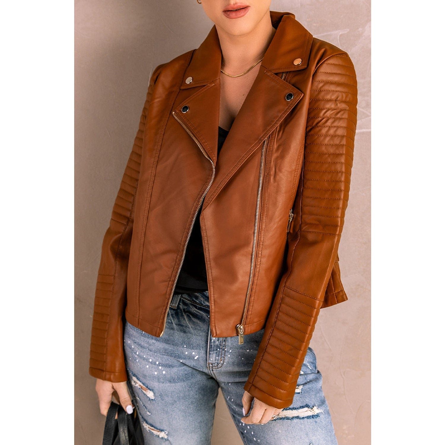 Ribbed Faux Leather Jacket