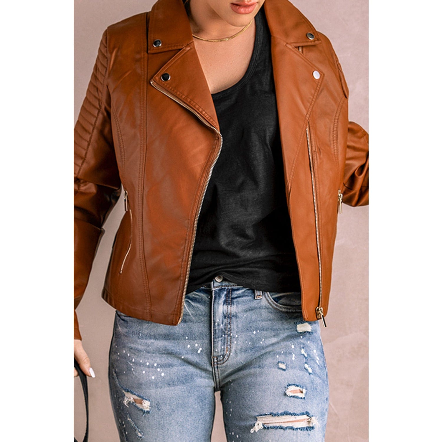 Ribbed Faux Leather Jacket