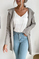 Ribbed Open Front Hooded Cardigan with Pockets