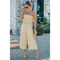 Ruffled Strapless Wide Leg Jumpsuit