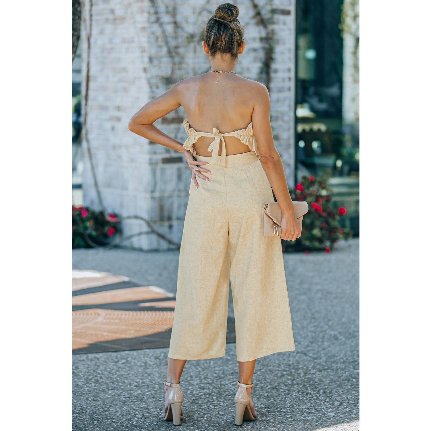 Ruffled Strapless Wide Leg Jumpsuit