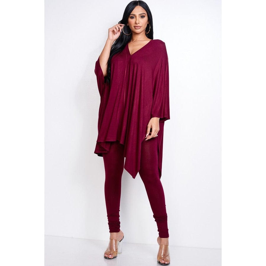 Solid Heavy Rayon Spandex Cape Top And And Leggings 2 Piece Set