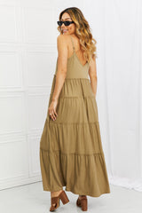 Spaghetti Strap Tiered Dress with Pockets in Khaki