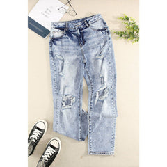 Splatter Distressed Acid Wash Jeans with Pockets