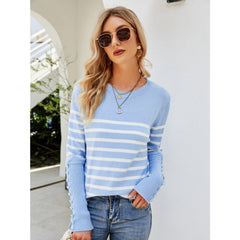 Striped Decorative Button Knit Top