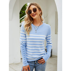 Striped Decorative Button Knit Top