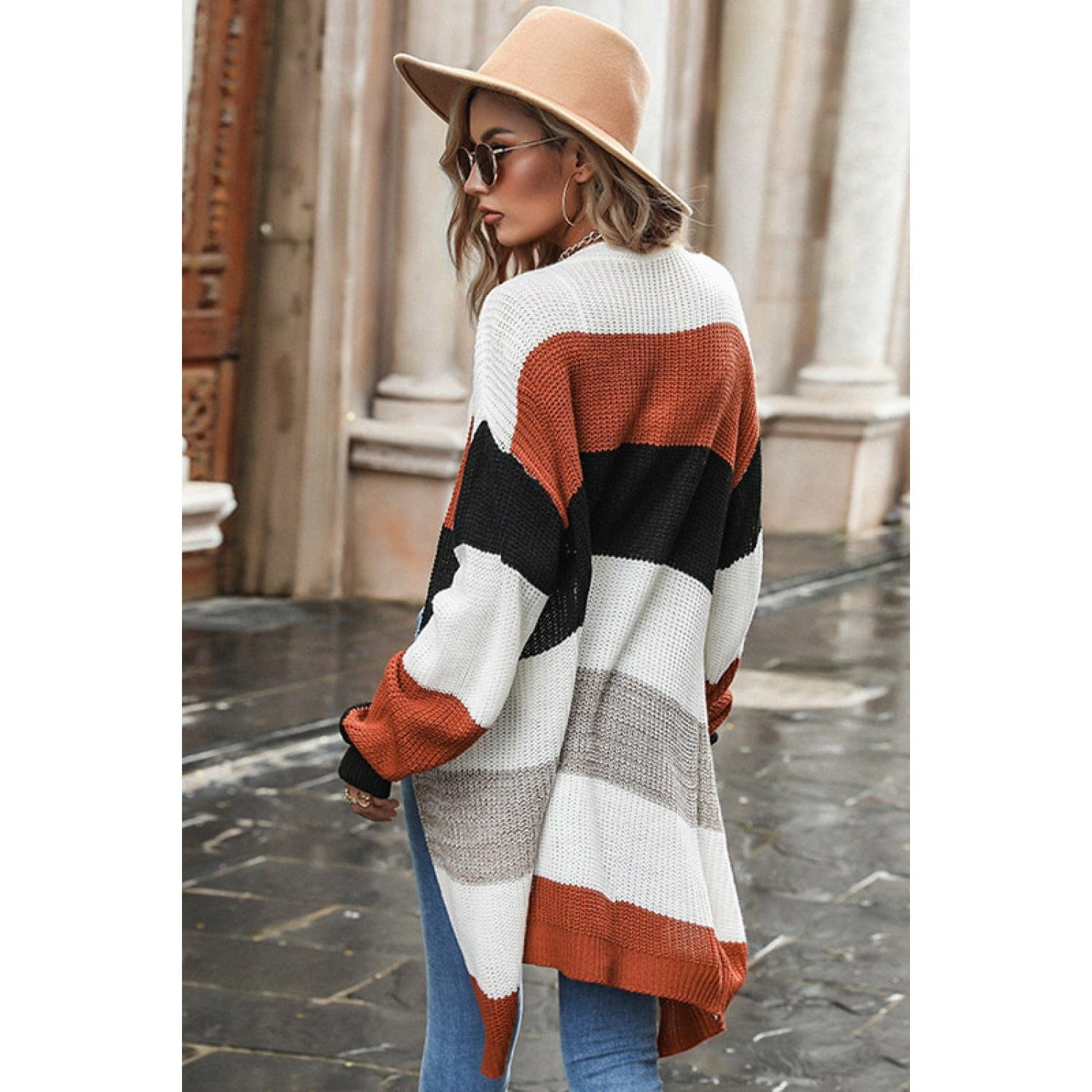 Striped Open Front Longline Cardigan