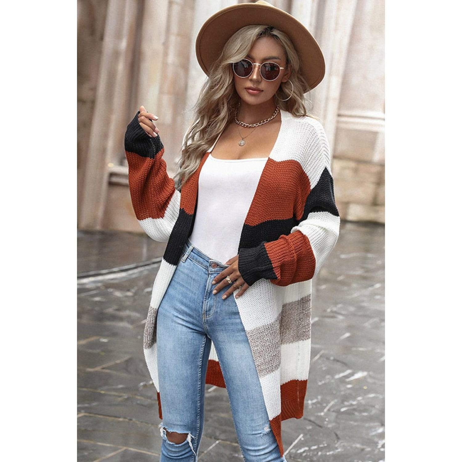 Striped Open Front Longline Cardigan