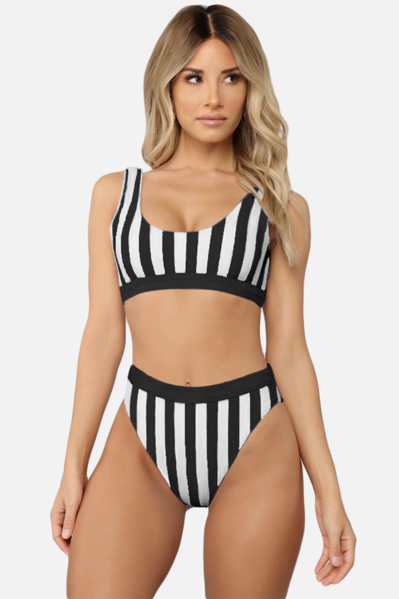 Striped Tank High Waist Bikini