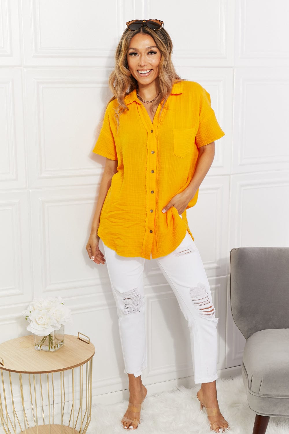 Summer Breeze Gauze Short Sleeve Shirt in Mustard