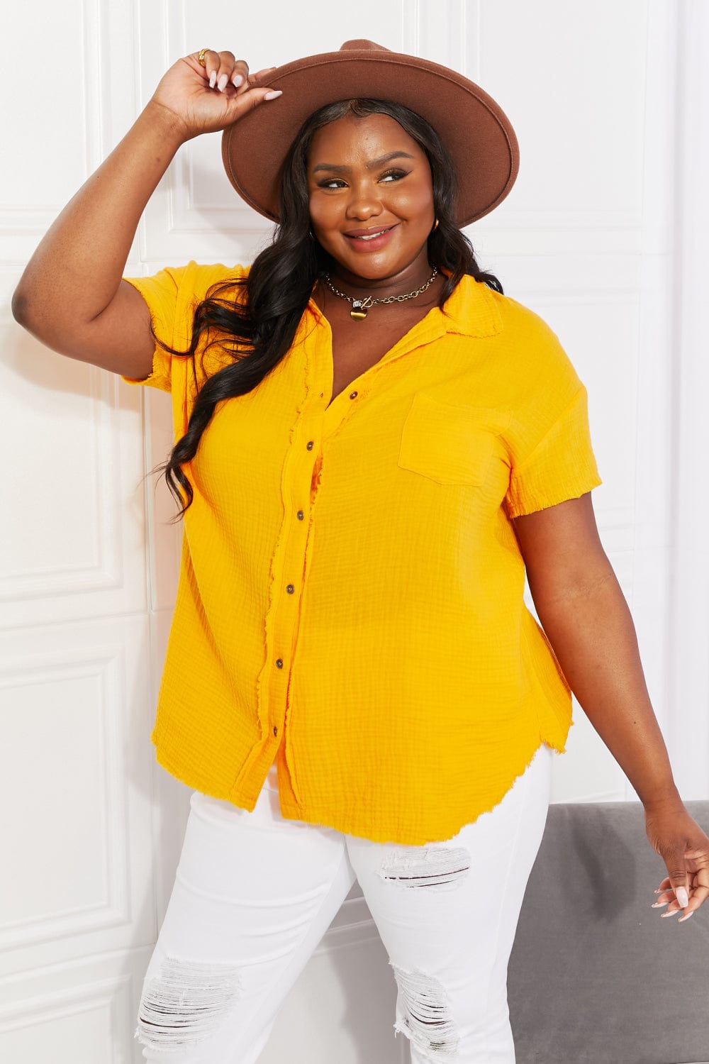 Summer Breeze Gauze Short Sleeve Shirt in Mustard