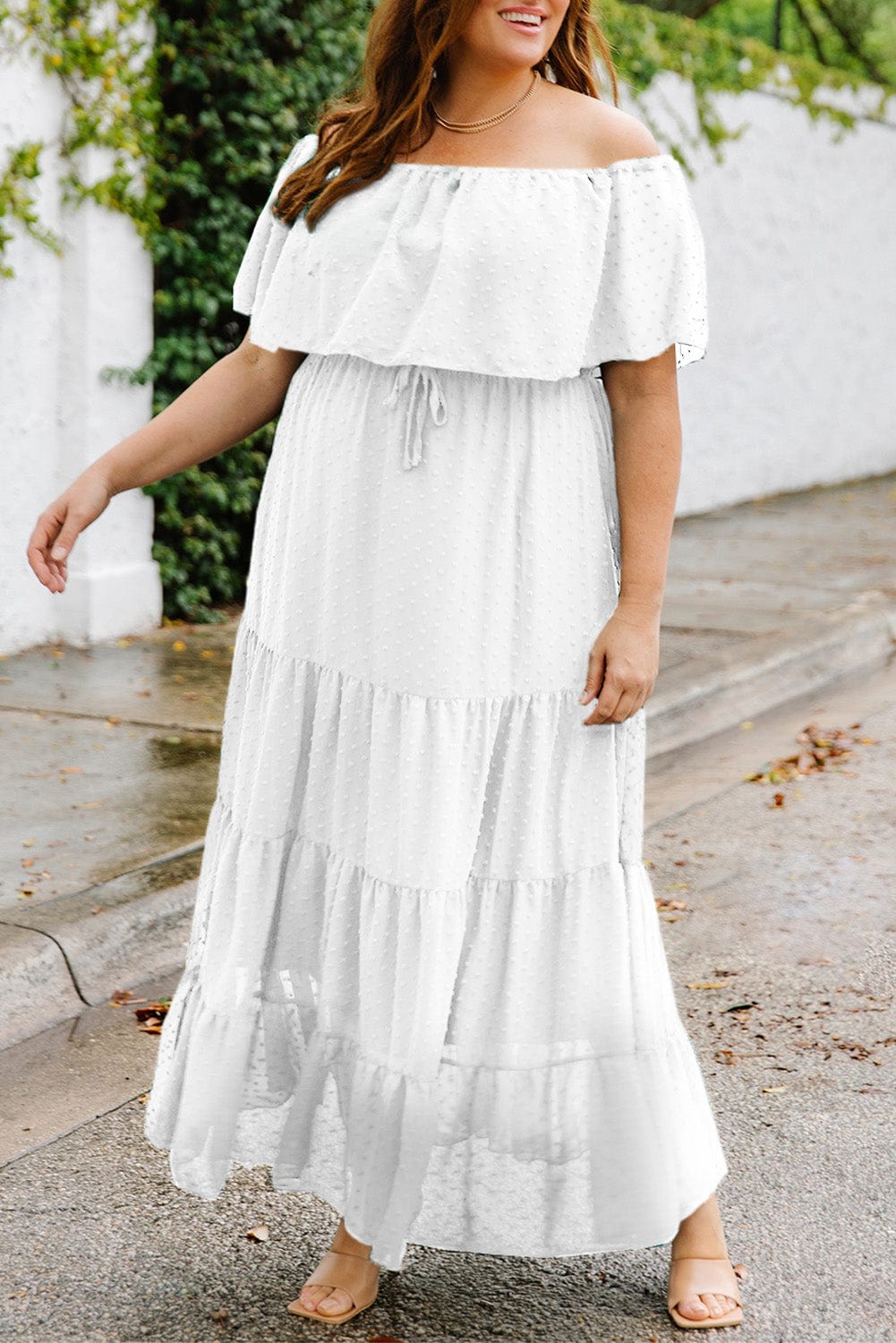 Swiss Dot Off-Shoulder Tiered Dress