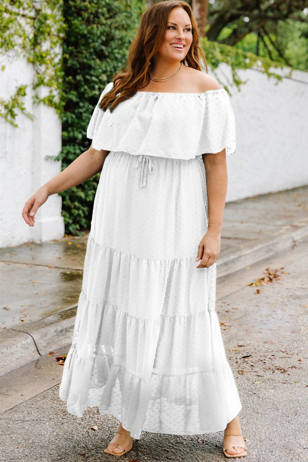 Swiss Dot Off-Shoulder Tiered Dress