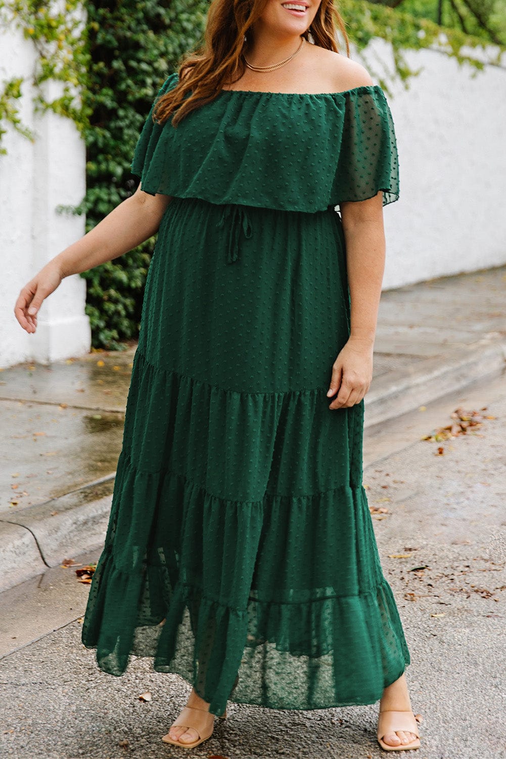 Swiss Dot Off-Shoulder Tiered Dress