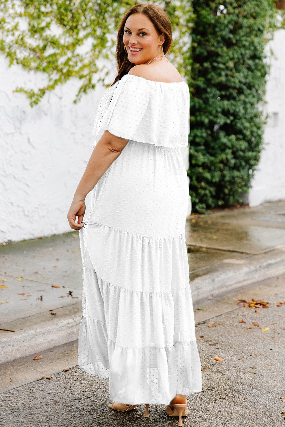 Swiss Dot Off-Shoulder Tiered Dress