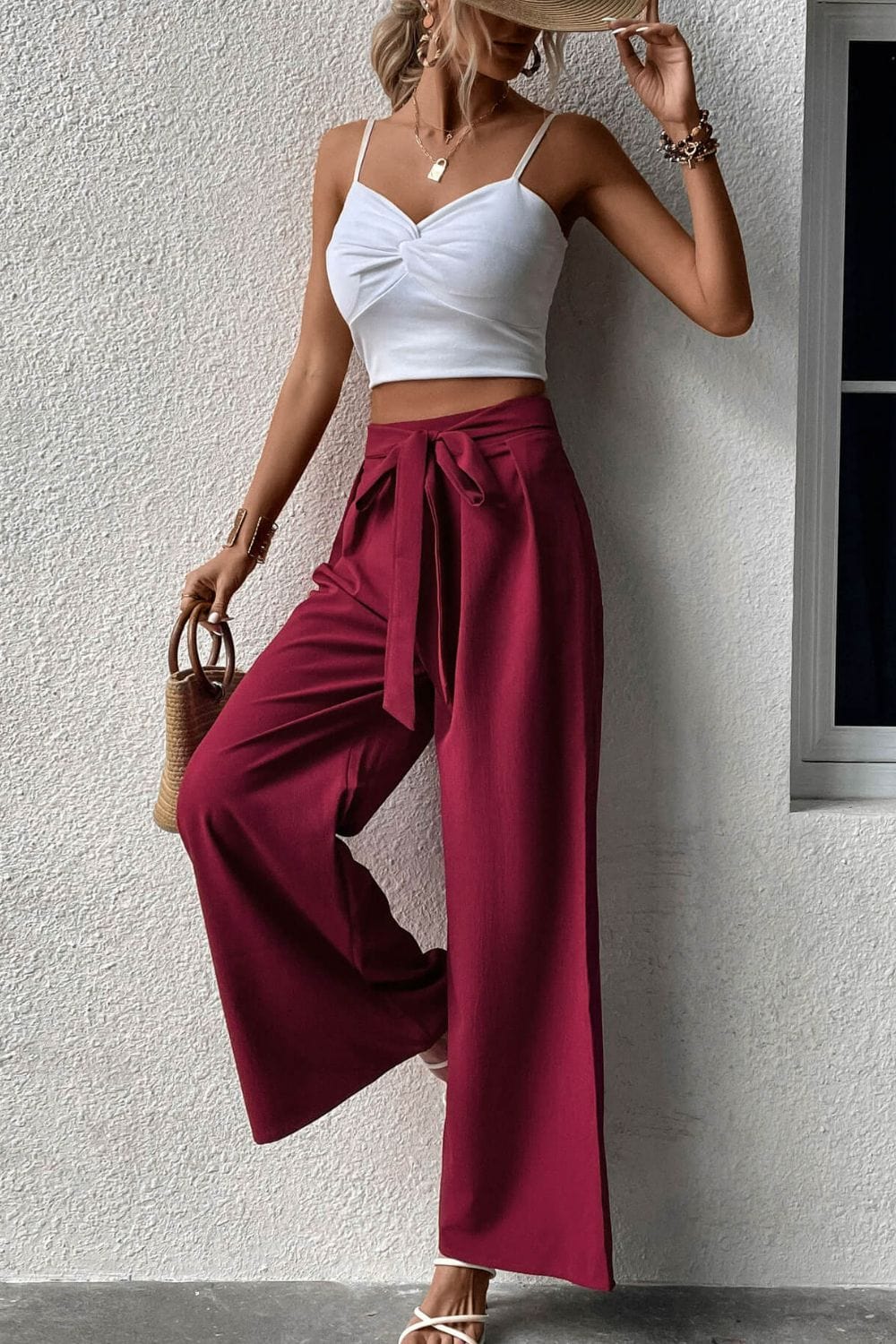 Tie Front Wide Leg Pants