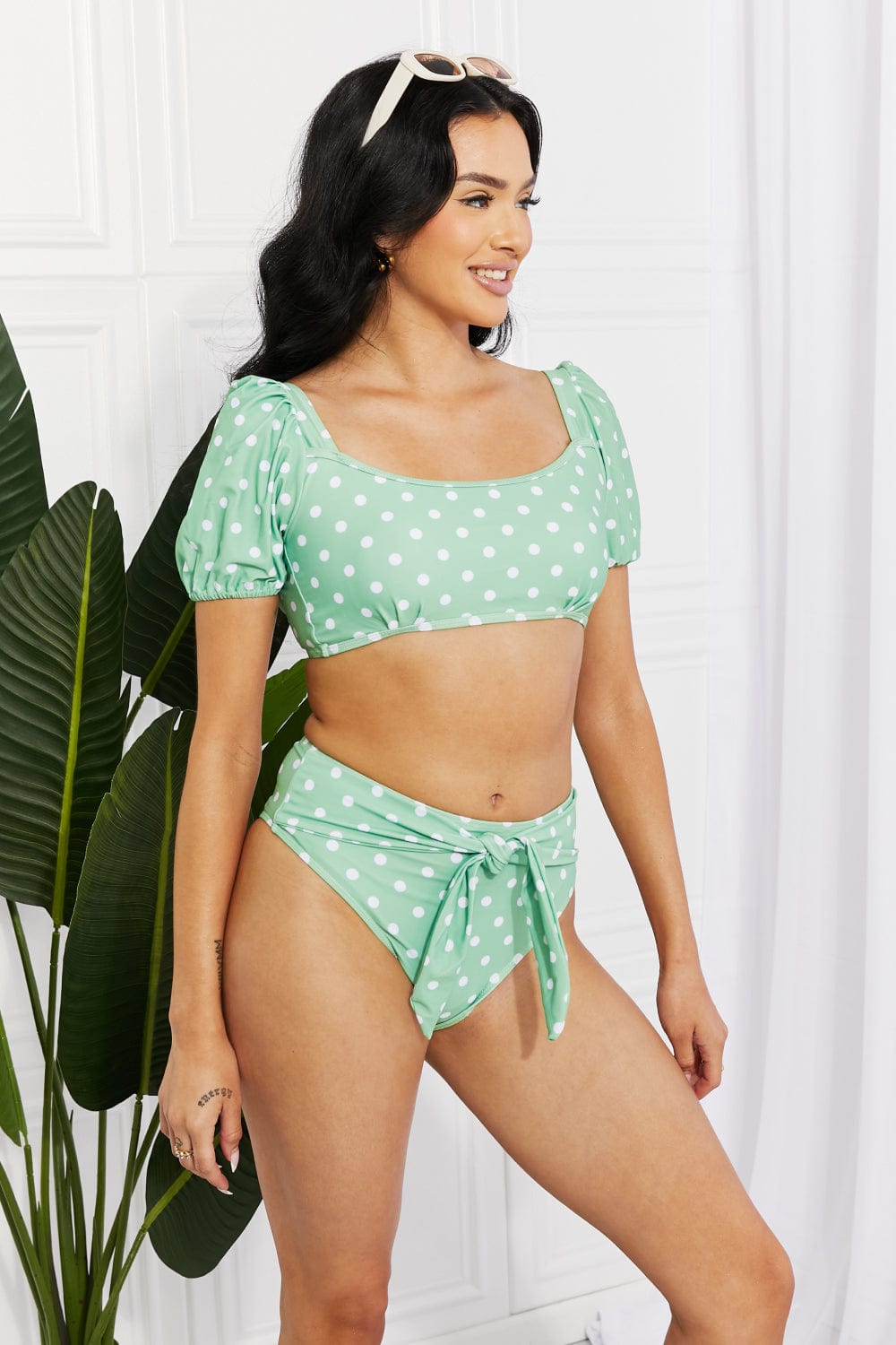 Vacay Ready Puff Sleeve Bikini in Gum Leaf