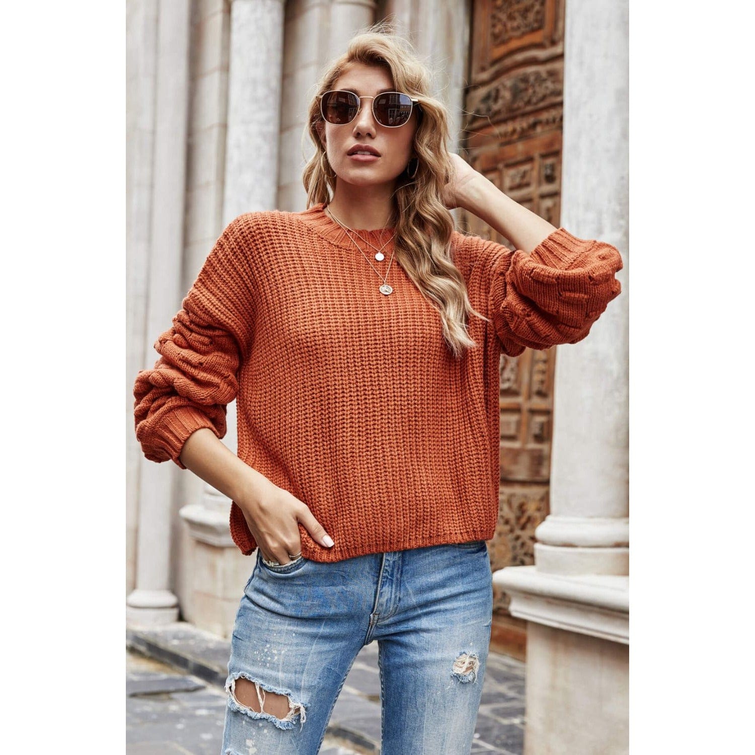 Weekend Style Rib-Knit Dropped Shoulder Sweater