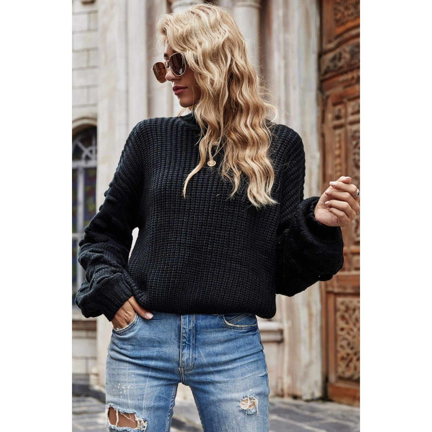 Weekend Style Rib-Knit Dropped Shoulder Sweater