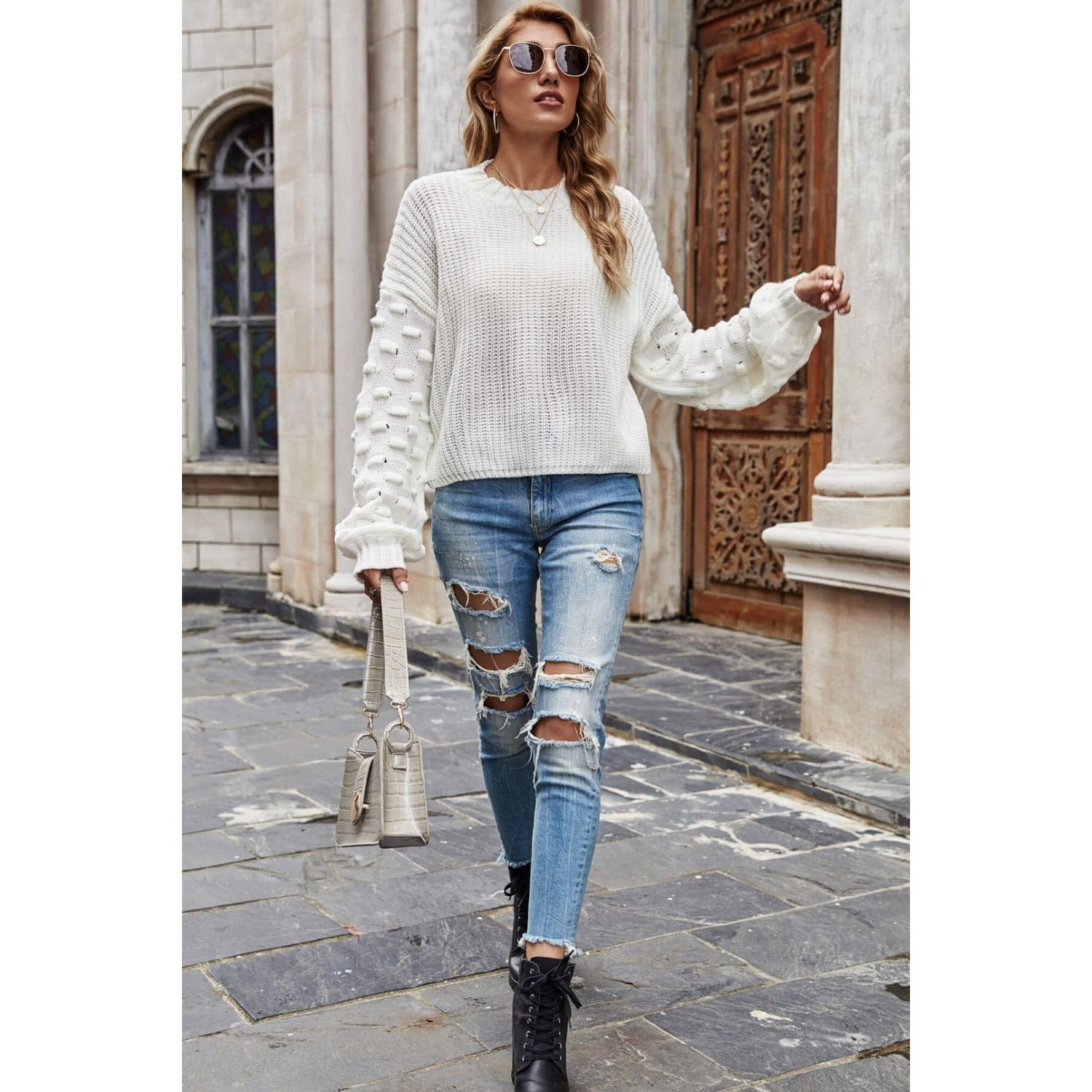 Weekend Style Rib-Knit Dropped Shoulder Sweater