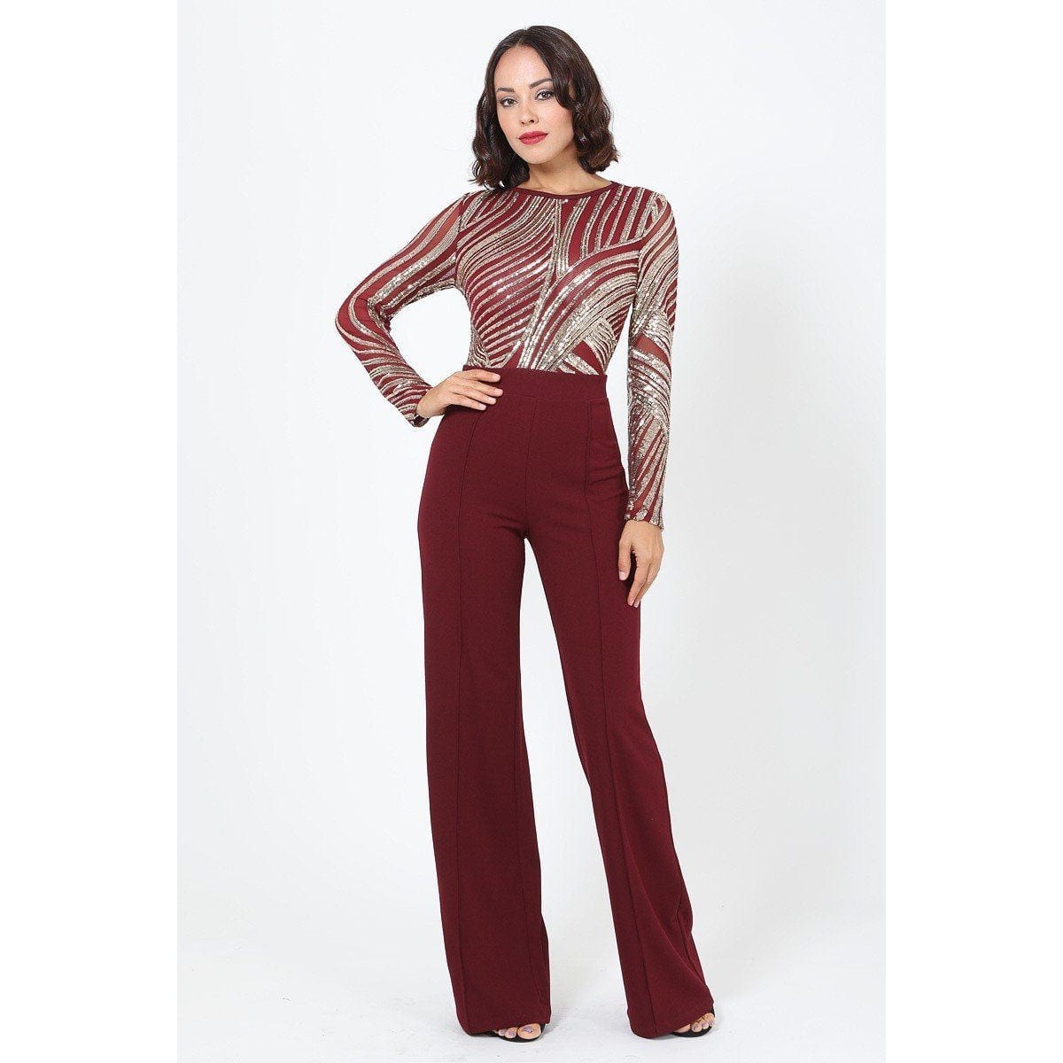 Wine Nights Sequin Bodice Jumpsuit