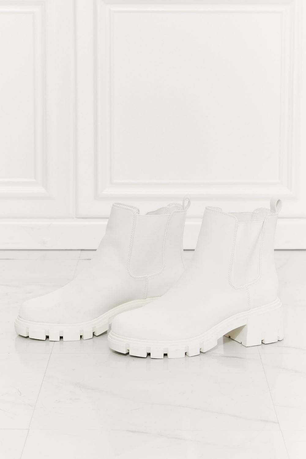 Work For It Matte Lug Sole Chelsea Boots in White