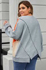 Plus Size Colorblock Seamed Drop Shoulder Sweatshirt